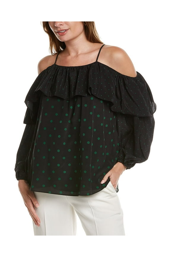 womens Off-The-Shoulder Silk Blouse, XS, Black