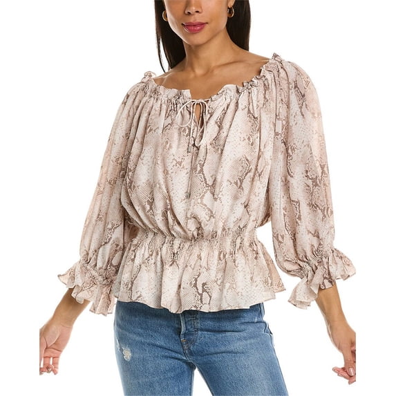 Elie Tahari womens Off-The-Shoulder Silk Blouse, s, Beige