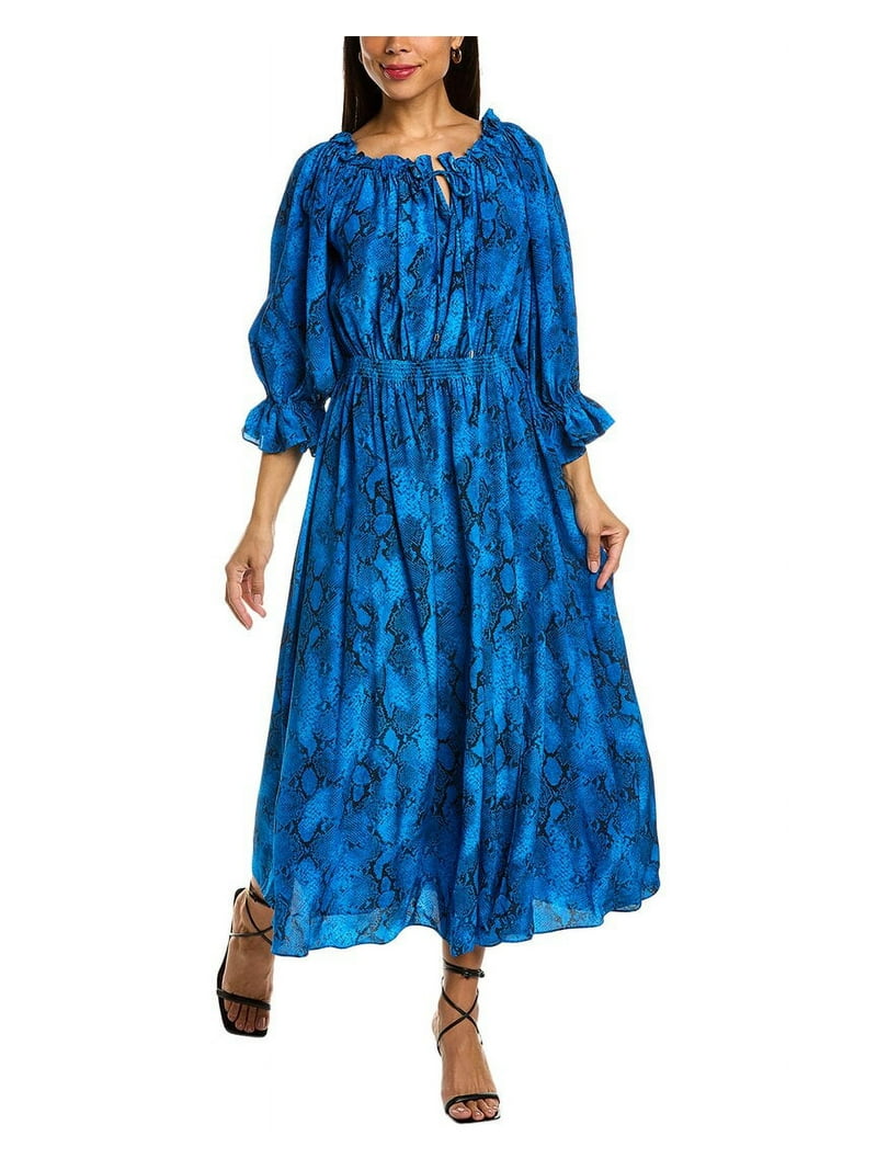 Elie Tahari womens Off-The-Shoulder Silk Midi Dress, XS, Blue