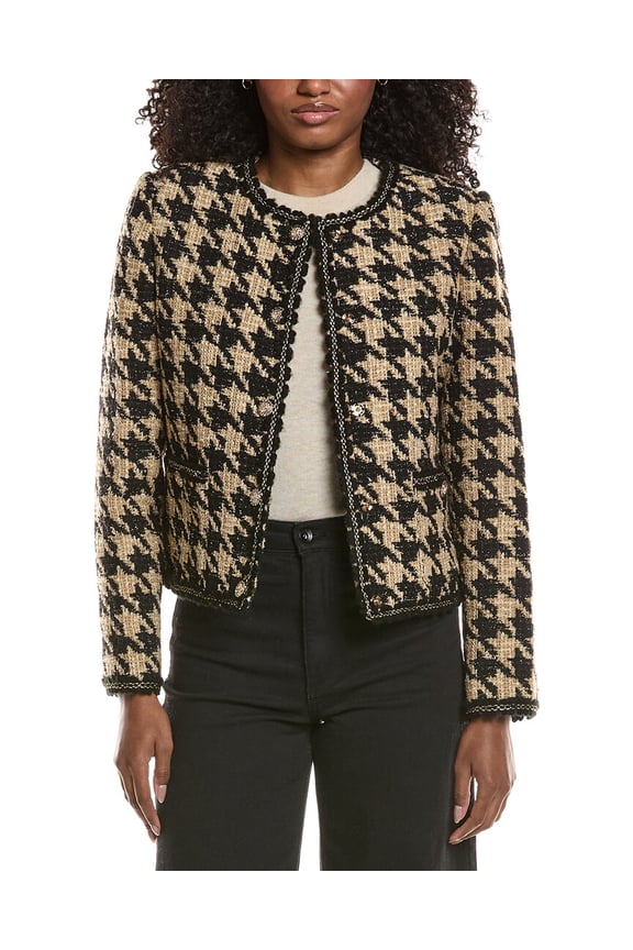 womens Oversized Houndstooth Jacket, m, White