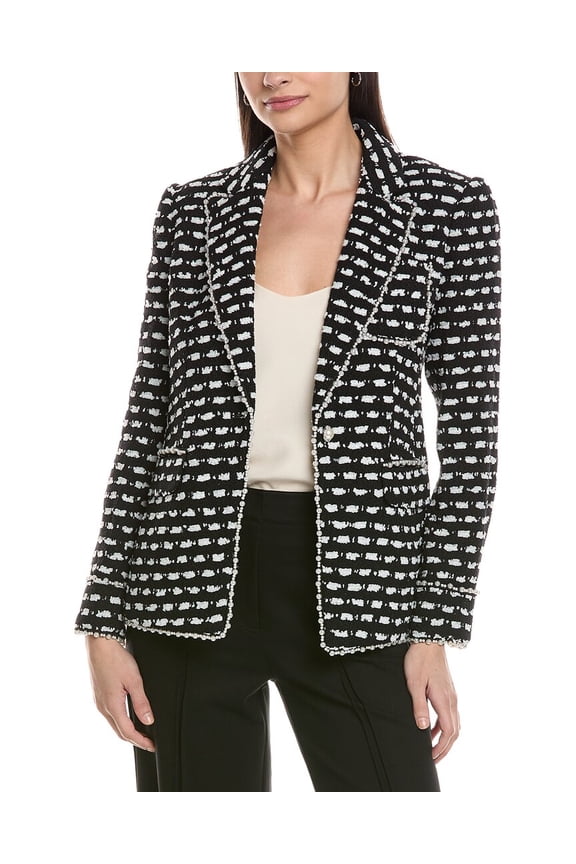 womens Pearl Trim Wool-Blend Blazer, l, Black