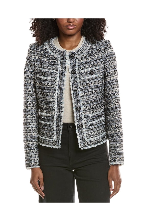 womens Scoop Neck Button Front Wool-Blend Jacket, xs, Blue
