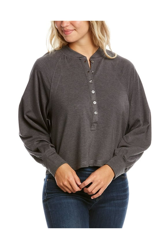 womens Scoop Neck Henley, s, Grey