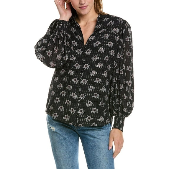 Elie Tahari womens Split Neck Silk-Blend Top, xs, Black