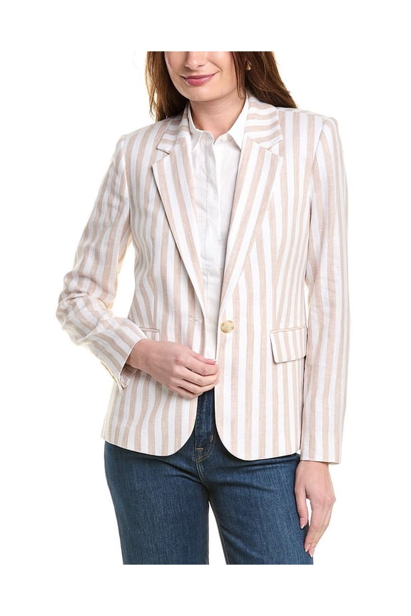womens  The Helena Striped Linen-Blend Blazer, 10, Beige