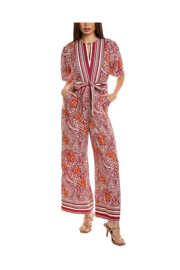 womens The Ines Silk-Blend Jumpsuit, 10, Red
