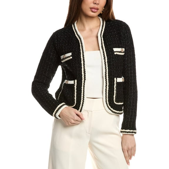 Elie Tahari womens  The Koka Wool-Blend Cardigan, l, Black