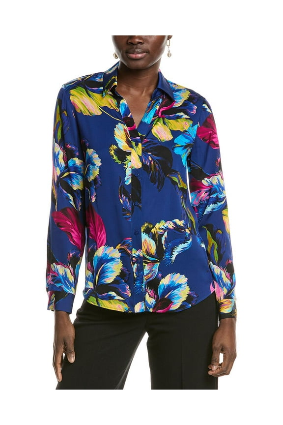 womens The Madeline Silk-Blend Blouse, xs, Blue