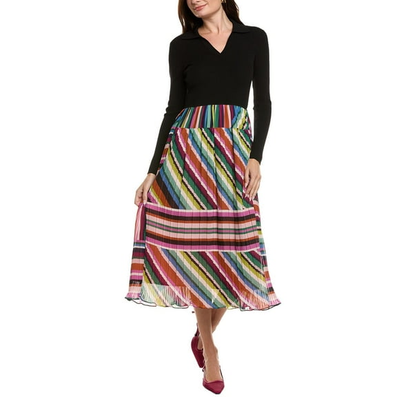 Elie Tahari womens  The Mave Mixed Media Venus Midi Dress, xs, Black