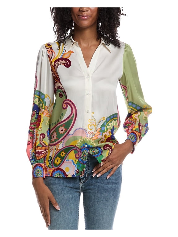 womens The Olivia Celestial Paisley Blouse, XL, Black