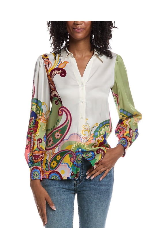 womens The Olivia Celestial Paisley Blouse, s, Black