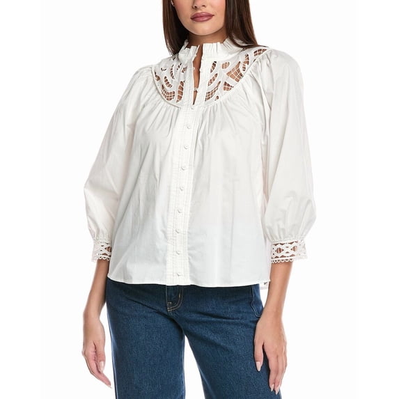 Elie Tahari womens The Rylan Lace Blouse, XL, White