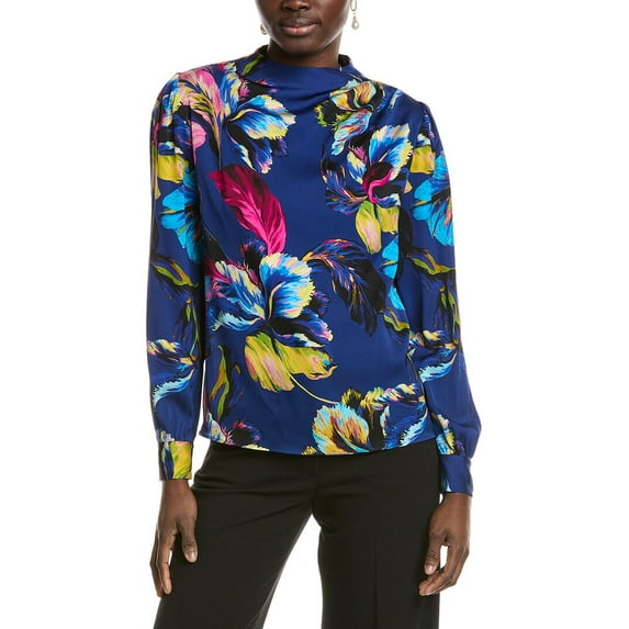 Elie Tahari womens The Tien Silk-Blend Blouse, xs, Blue