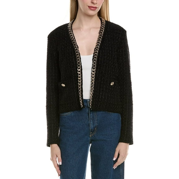Elie Tahari womens  The Trista Chain Wool-Blend Cardigan, xs, Black