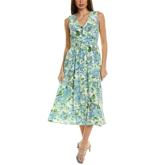 Elie Tahari womens The Victoria Silk Midi Dress, 4, Green