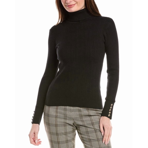Elie Tahari womens Turtleneck Rib Sweater, XL, Black
