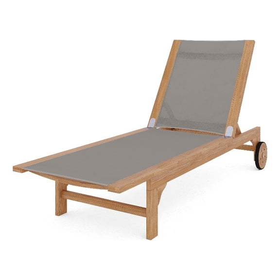 Elie Teak Outdoor Reclining Sunlounger in Taupe with Wheels