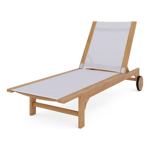 Elie Teak Outdoor Reclining Sunlounger in White with Wheels