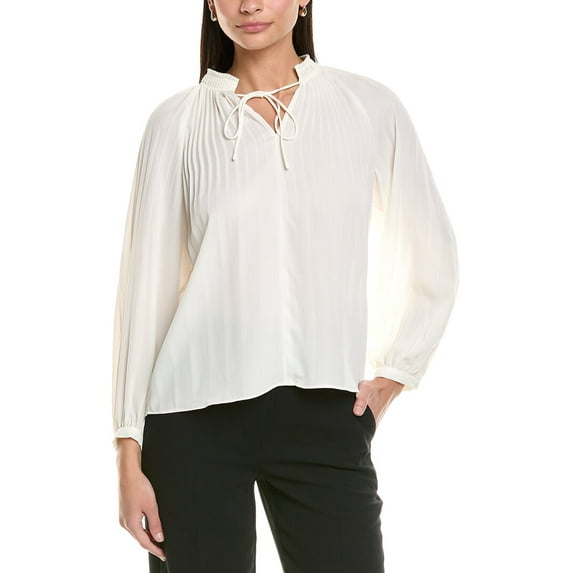 Elie by Elie Tahari womens Pleated Tie-Neck Blouse, m, White