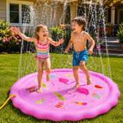 Elif 68" Splash Pad for Kids & Dogs, Non-Slip Sprinkler Mat Pink