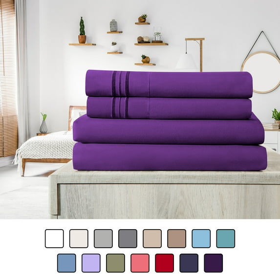 Elif California King Size Bed Sheets Set Microfiber Machine Washable, Purple
