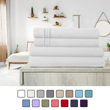 Elif California King Size Bed Sheets Set Microfiber Machine Washable, White