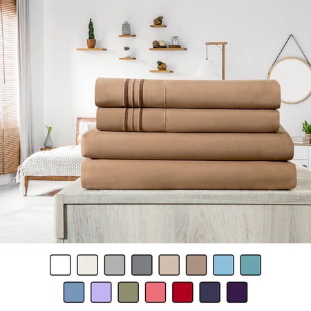 Elif Full Size Bed Sheets Set Microfiber Machine Washable, Brown
