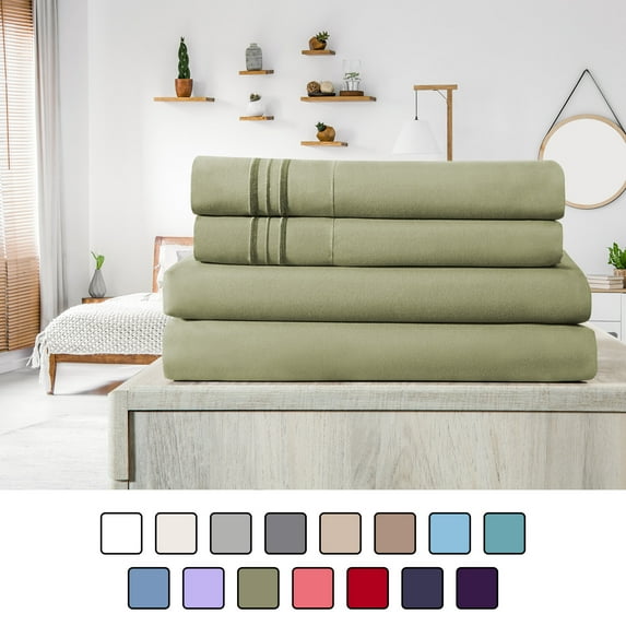 Elif Full Size Bed Sheets Set Microfiber Machine Washable, Green