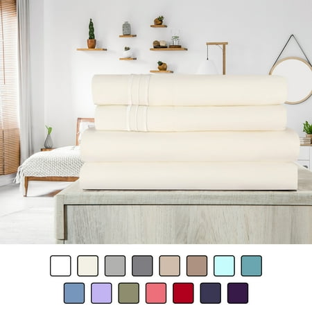 Elif Full Size Bed Sheets Set Microfiber Machine Washable, Ivory
