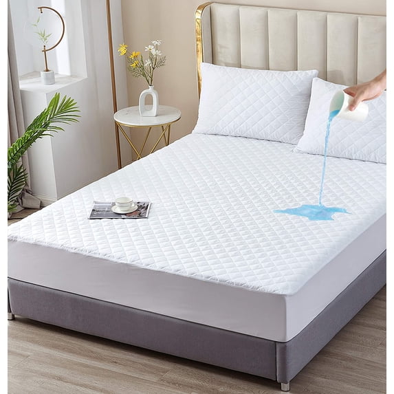 Elif Mattress Protector Waterproof Quilted Fitted Cover, Queen