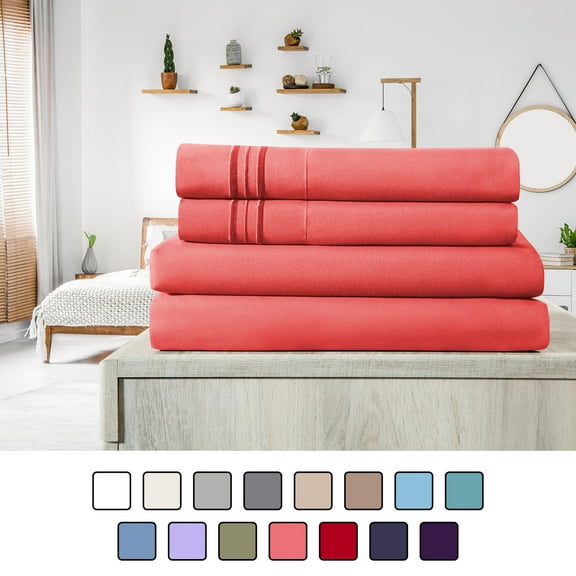 Elif Queen Size Bed Sheets Set Microfiber Machine Washable, Coral