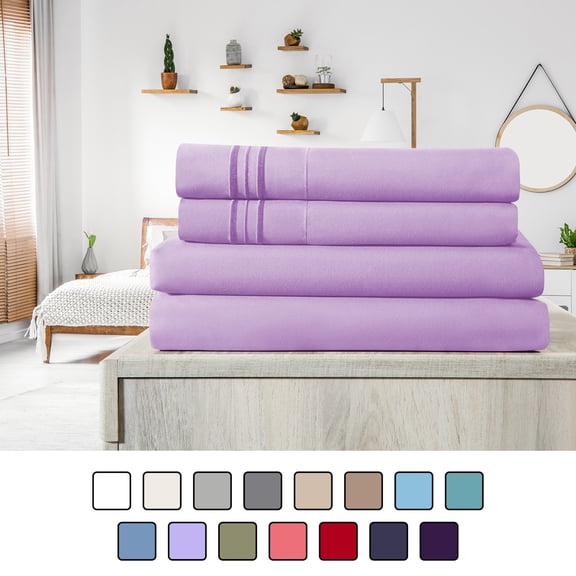 Elif Queen Size Bed Sheets Set Microfiber Machine Washable, Lavender