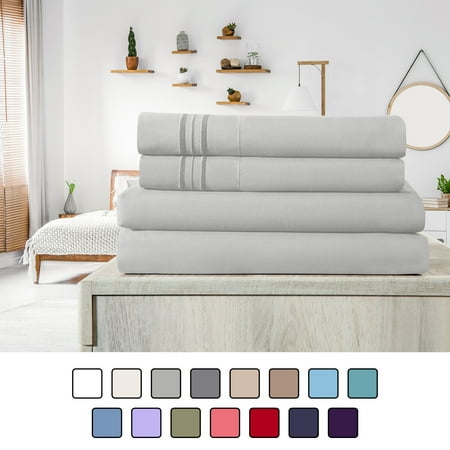 Elif Queen Size Bed Sheets Set Microfiber Machine Washable, Light Gray