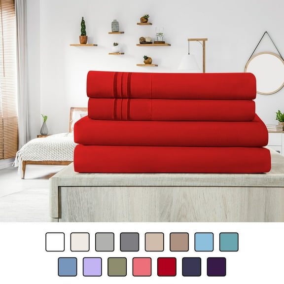 Elif Queen Size Bed Sheets Set - Ultrasoft, Brushed Microfiber - Wrinkle Free, Deep Pocket, Machine Washable, Hypoallergenic, Fade Resistant Bedding Sheet Set (Queen, Red)