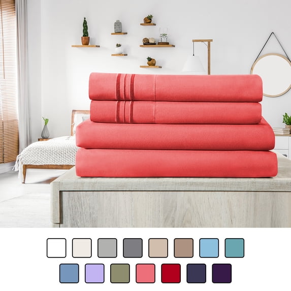 Elif Queen Size Bed Sheets Set - Ultrasoft, Brushed Microfiber - Wrinkle Free, Deep Pocket, Machine Washable, Hypoallergenic, Fade Resistant Bedding Sheet Set (Queen, Coral)