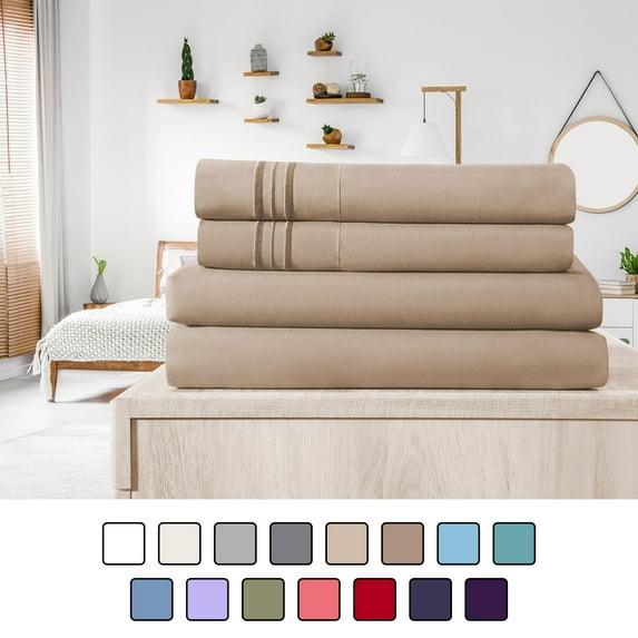 Elif Split King Size Bed Sheets Set Microfiber Machine Washable, Beige