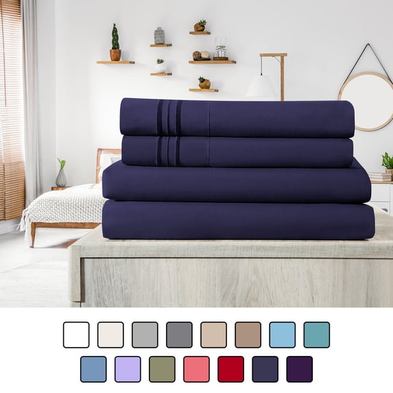 Elif Split King Size Bed Sheets Set - Ultrasoft, Brushed Microfiber - Wrinkle Free, Deep Pocket, Machine Washable, Hypoallergenic, Fade Resistant Bedding Sheet Set (Split King, Navy Blue)