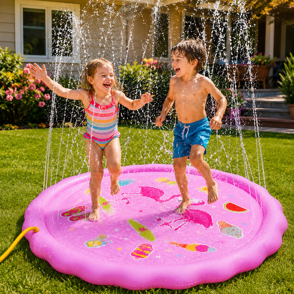 Elif Sprinkler Splash Pad, Sprinkler Water Play Pool Mat for Kids Toddlers, Pink