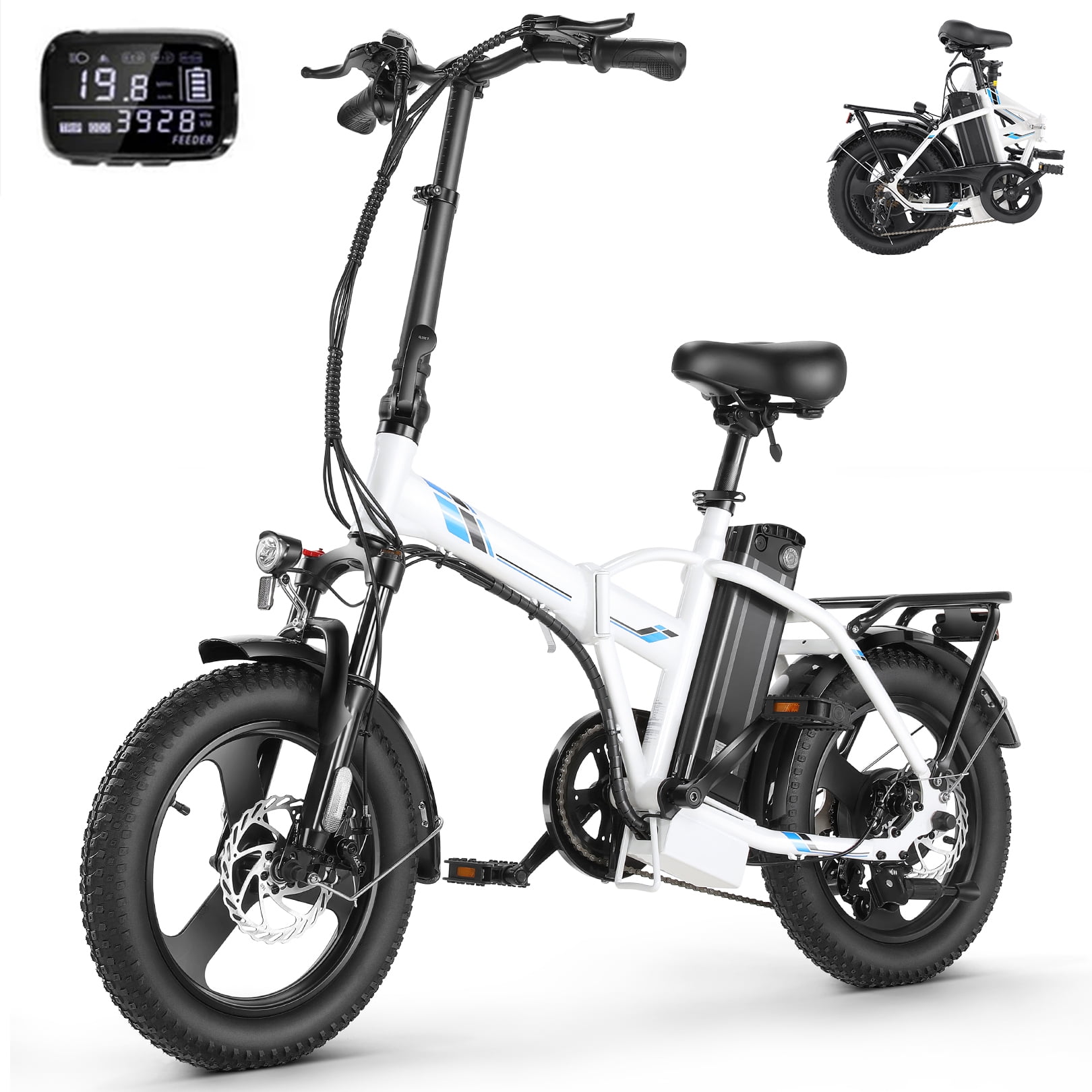 Elifine 16×3.0 Fat Tire Folding Electric Bike for Adults, 350W Lockable  Suspension Fork Electric Bicycle, LCD Display Foldable Ebike with 48V 7.8Ah  Battery, 19.8 mph Snow Bike up to 50 Miles Range 
