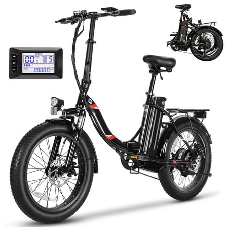 Elifine 20" 3.0 Fat Tire Electric Bike, 500W Foldable Electric Bicycle, 48V 10.4Ah Removable Battery, Max 19.8mph Commuter Ebike, LCD Meter Electric Bike for Adults Black UL 2849 Certified