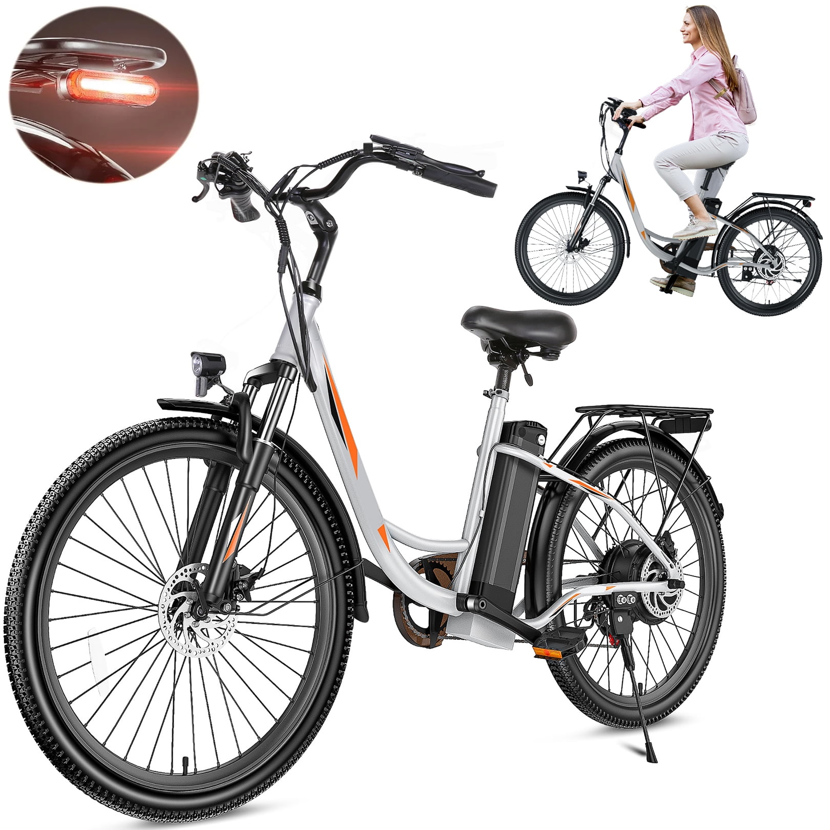 Elifine 26" 500W Electric Bike for Adults, 48V 7.8Ah Battery City Ebike Adult, Cruise Control Mode, Low-Step Thru Hybrid Electric Cruiser Bicycle, Shimano 7 Speed Commuter E-Bikes for Women, UL2849