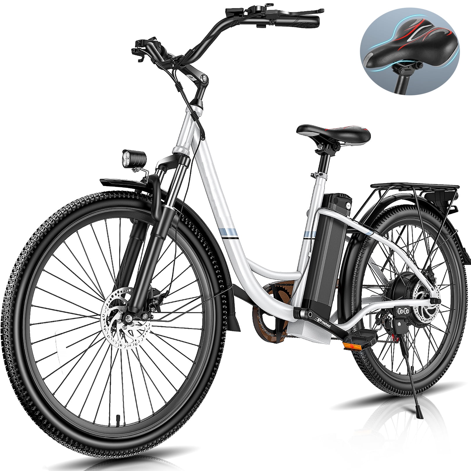 Elifine 26" 500W Electric Bike for Adults, 48V 7.8Ah Battery City Ebike