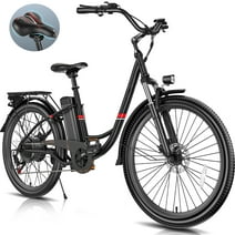 Elifine 26" Electric Bike, 500W Adult Electric City Bike with 48V 7.8Ah 374.4Wh Lithium Battery, Low-Step Thru Hybrid Cruiser Electric Bicycle, Shimano 7 Speed Commuter Ebike for Adults Women,5 Modes