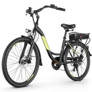 Elifine 26" Electric Bike for Adults, 350W Electric Cruiser Bike, 48V 10.4Ah Battery City Ebike with 5 Riding Modes, 7-Speed, 19.8MPH, Suspension Fork and Rear Rack, E Bicycle for Women, Men, UL2849