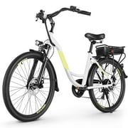 Elifine 26" Electric Bike for Adults, 350W Electric Cruiser Bike with Rear Rack, 48V 10.4Ah Battery City Ebike, E Bicycle for Women with 5 Riding Modes, 7-Speed and Suspension Front Fork, UL2849