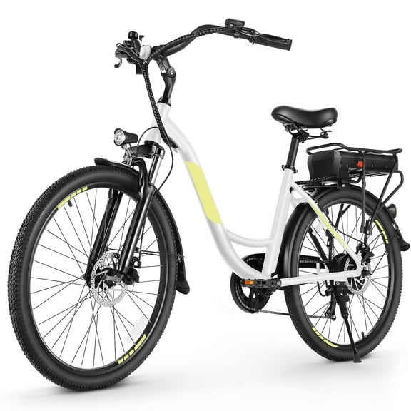 Elifine 26" Electric Bike for Adults, 350W Electric Cruiser Bike with Rear Rack, 48V 10.4Ah Battery City Ebike, E Bicycle for Women with 5 Riding Modes, 7-Speed and Suspension Front Fork, UL2849