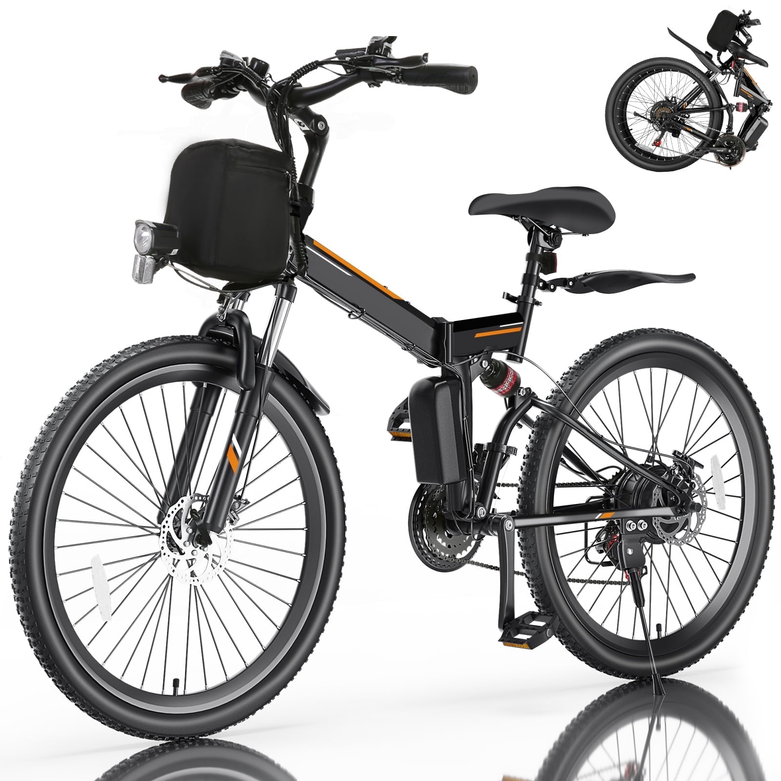 Elifine 26" Folding Electric Bike for Adults, 22Mph, 500W Electric Mountain Bike, 21 Speed, Full Suspension, 48V Foldable Ebike 7.8Ah Lithium-Ion Battery Electric Mountain Bicycle, UL2849