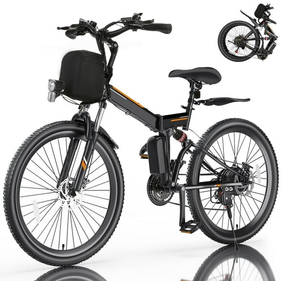 Elifine 26" Folding Electric Bike for Adults, 22Mph, 500W Electric Mountain Bike, 21 Speed, Full Suspension, 48V Foldable Ebike 7.8Ah Lithium-Ion Battery Electric Mountain Bicycle, UL2849
