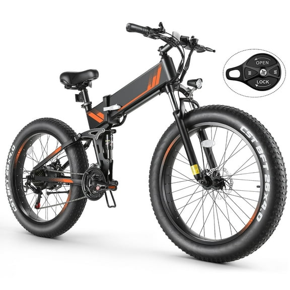 Elifine 26"x4" Folding Fat Tire Electric Bike, Full Suspensions, 500W Ebike, 5 Riding Modes, 48V 10.4Ah Battery, 21 Speed, LCD, All Terrain E Bike for Adult UL2849