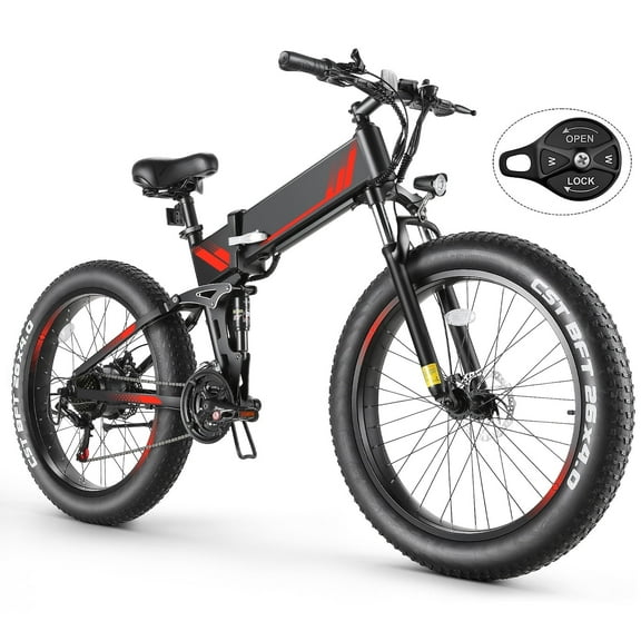 Elifine 26"x4" Folding Fat Tire Electric Bike, Full Suspensions, 500W Ebike, 5 Riding Modes, 48V 10.4Ah Battery, 21 Speed, LCD, All Terrain E Bike for Adult UL2849